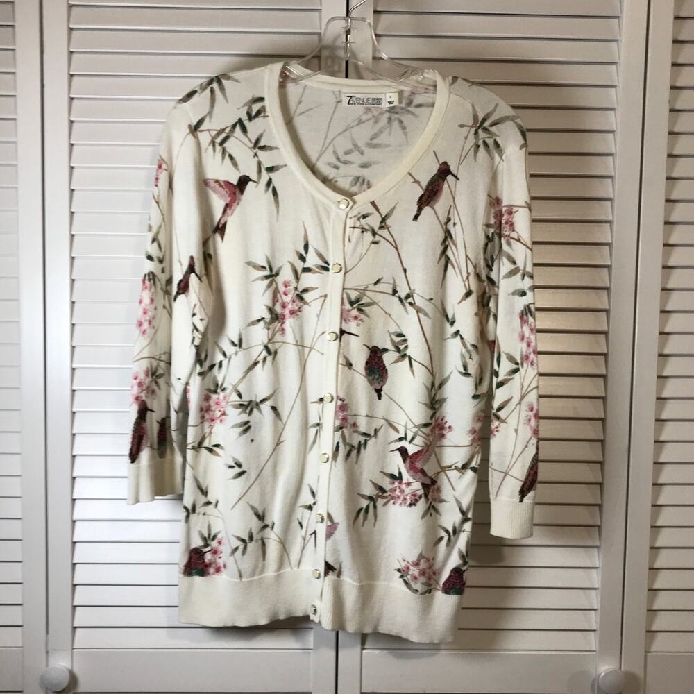 NWOT 7th Avenue NYC Floral Round Neck Long Sleeve Cardigan Sweater L